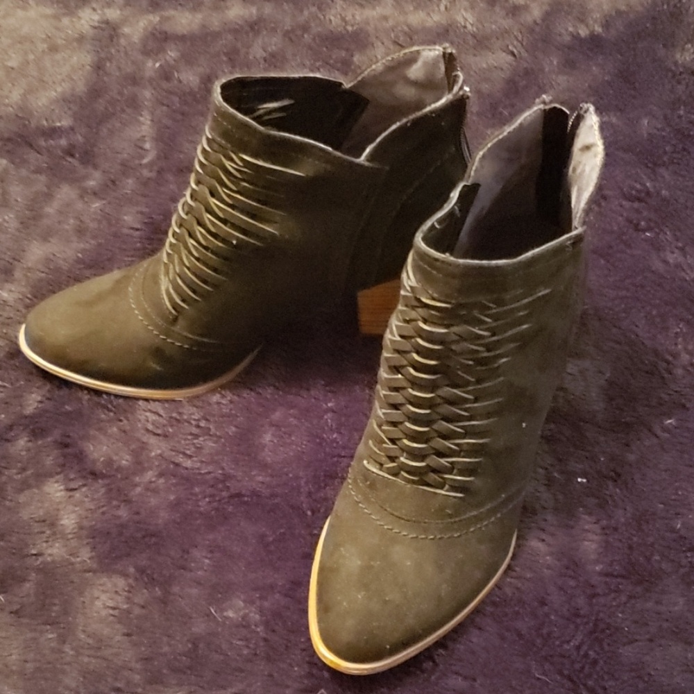 Black faux suede booties